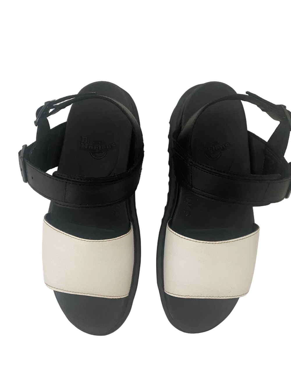 Dr. Martens Black and White Two-Panel Strap Sandals